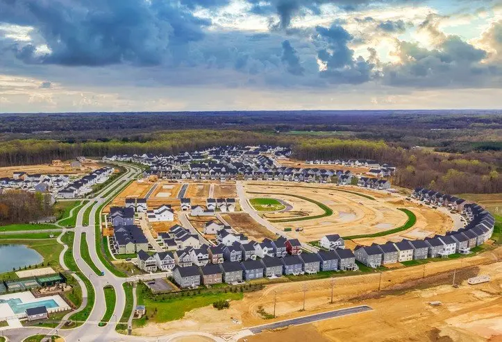 Aerial view of new residential development being built