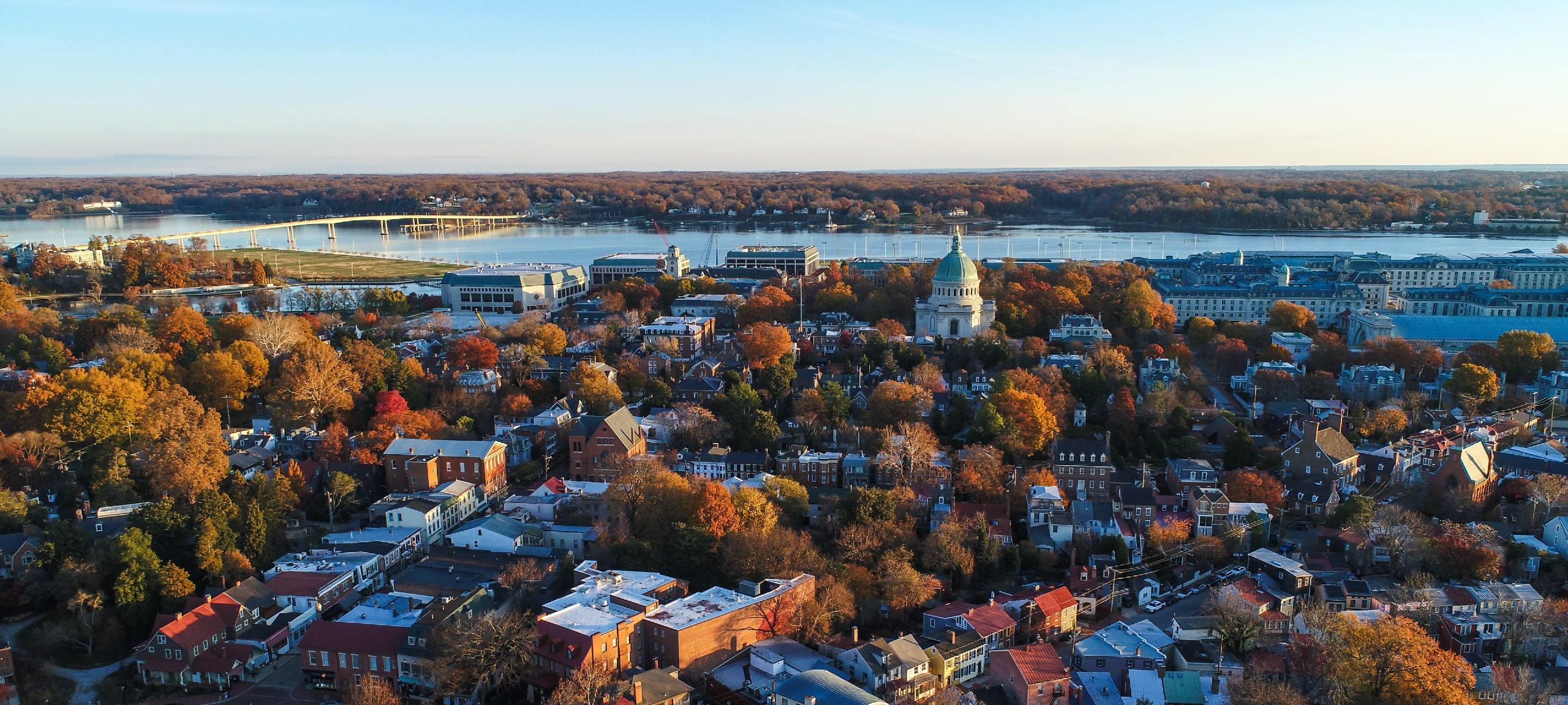 Aerial view of historic downtown of Annapolis, Maryland