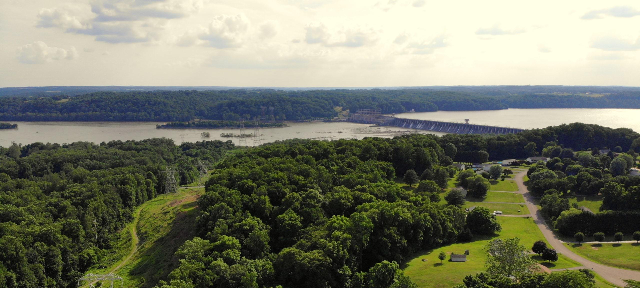Aerial view of Conowingo Dam during summer in Cecil County, MD