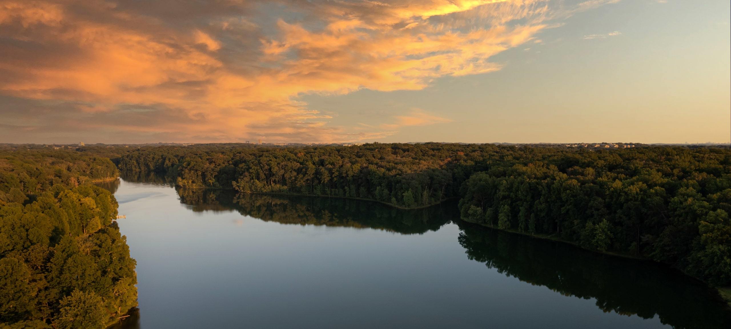Sunset over Seneca State Creek Park in Gaithersburg, MD